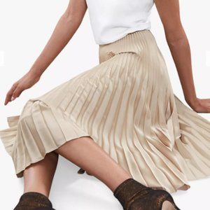 Reiss Isidora Metallic Knife Pleat Midi Skirt, Light Gold